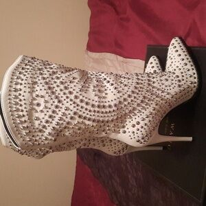 A white studs bootie